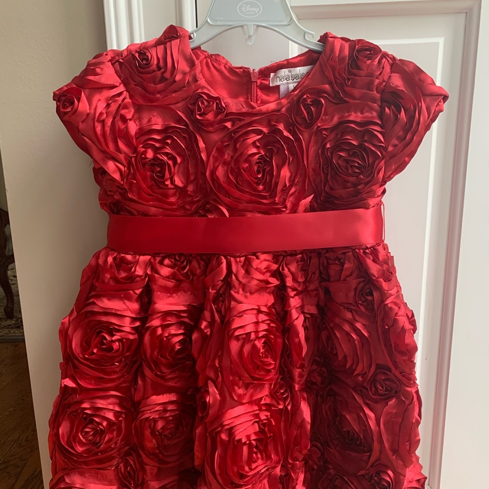 Halabaloo Girls Red rosette dress Size 5, NWOT.